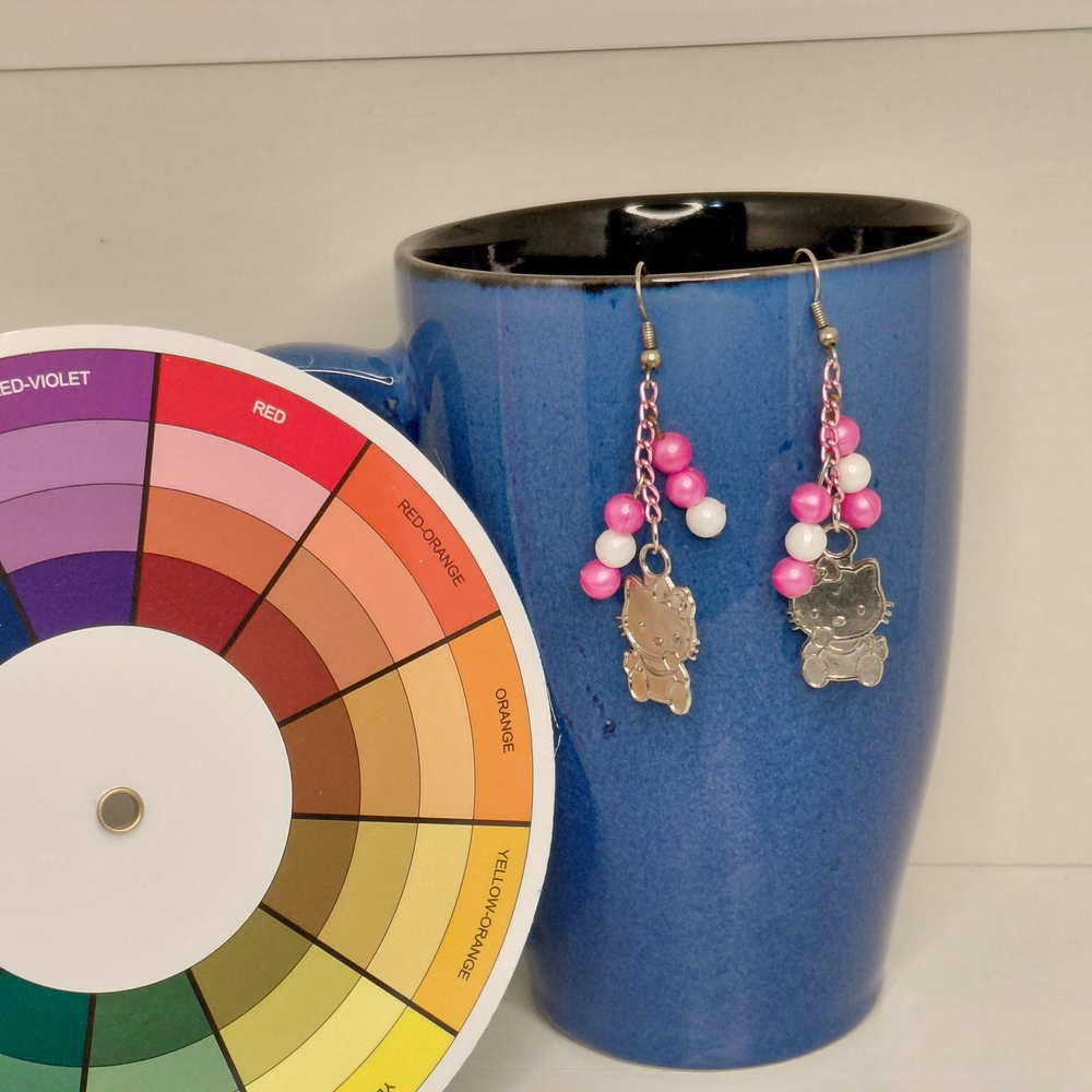 Hello Kitty Pink and White Bead Drop Earrings - Picture 2 of 7
